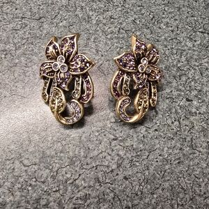 Gold and Purple Floral Statement Earrings